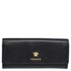 Versace Black Leather Medusa Continental Wallet For Women