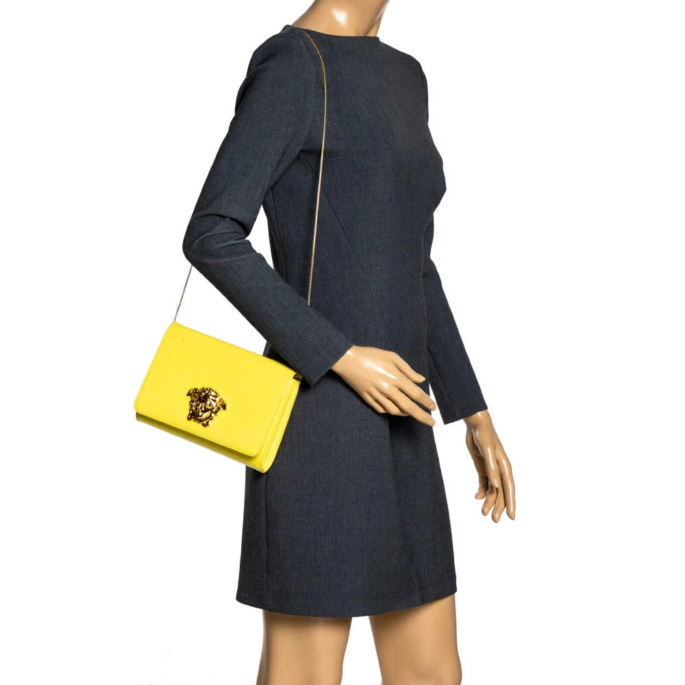 Versace Yellow Patent Leather Medusa Chain Clutch For Women 2 Versace Yellow Patent Leather Medusa Chain Clutch For Women - Image 2