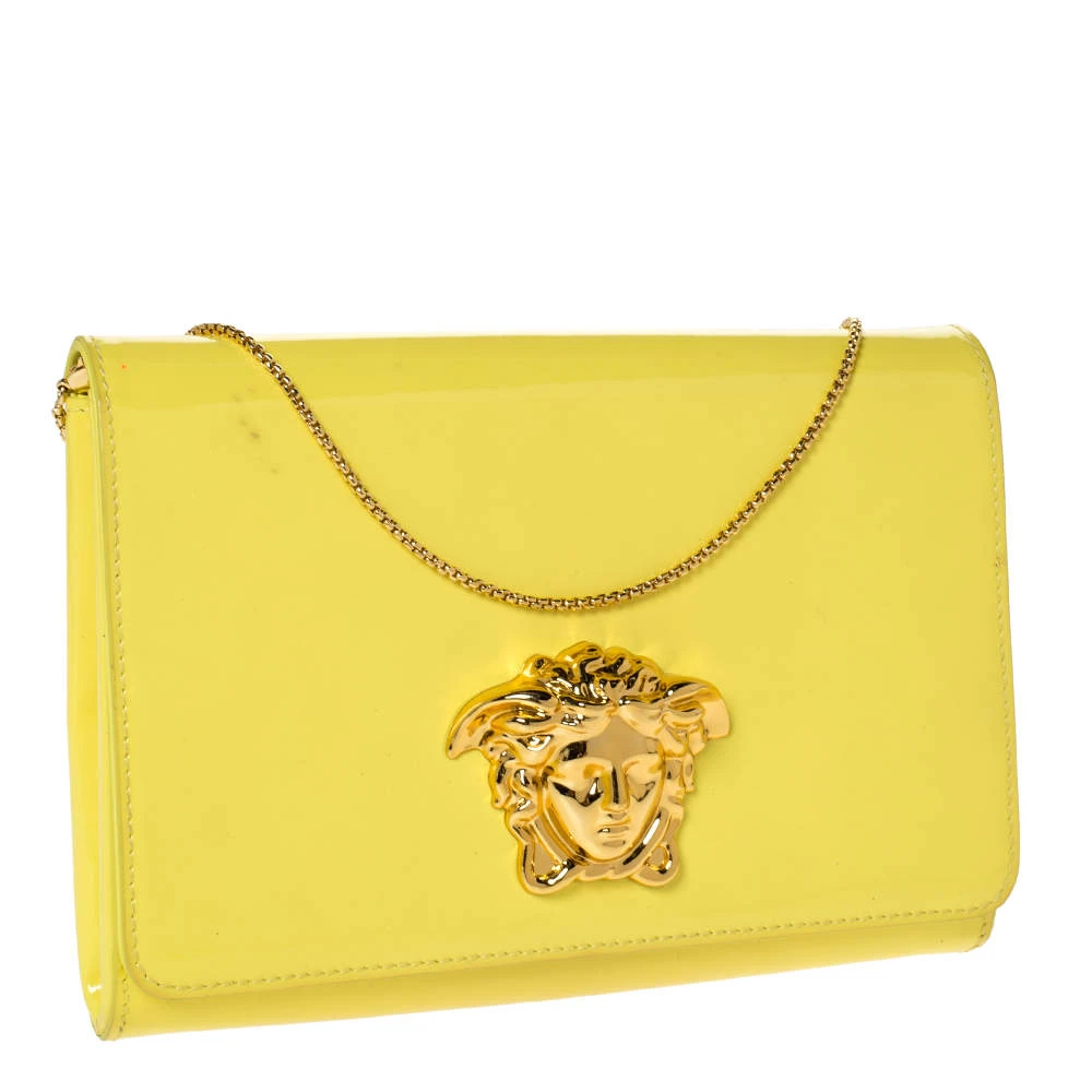 Versace Yellow Patent Leather Medusa Chain Clutch For Women 3 Versace Yellow Patent Leather Medusa Chain Clutch For Women - Image 3