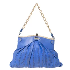 Versace Blue Leather Mirror Frame Chain Shoulder Bag For Women -Versace Official Website luxury women versace used handbags p308951 004