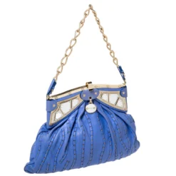 Versace Blue Leather Mirror Frame Chain Shoulder Bag For Women -Versace Official Website luxury women versace used handbags p308951 005