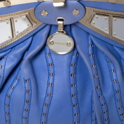 Versace Blue Leather Mirror Frame Chain Shoulder Bag For Women -Versace Official Website luxury women versace used handbags p308951 006
