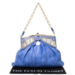 Versace Blue Leather Mirror Frame Chain Shoulder Bag For Women -Versace Official Website luxury women versace used handbags p308951 008