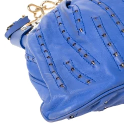 Versace Blue Leather Mirror Frame Chain Shoulder Bag For Women -Versace Official Website luxury women versace used handbags p308951 010