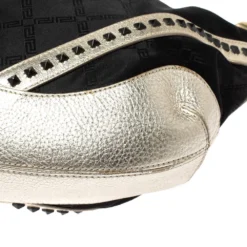 Versace Black/Gold Nylon And Leather Studded Hobo For Women -Versace Official Website luxury women versace used handbags p309843 004