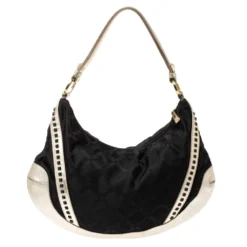 Versace Black/Gold Nylon And Leather Studded Hobo For Women -Versace Official Website luxury women versace used handbags p309843 008