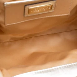 Versace Beige/Metallic Canvas And Leather Madonna Boston Bag For Women -Versace Official Website luxury women versace used handbags p310917 008