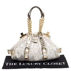 Versace Beige/Metallic Canvas And Leather Madonna Boston Bag For Women -Versace Official Website luxury women versace used handbags p310917 012