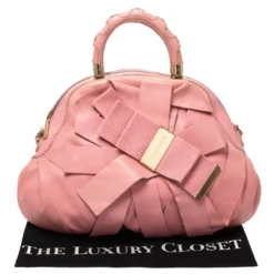 Versace Pink Leather Venita Bow Satchel For Women -Versace Official Website luxury women versace used handbags p312545 006