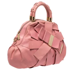 Versace Pink Leather Venita Bow Satchel For Women -Versace Official Website luxury women versace used handbags p312545 008