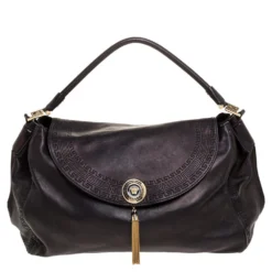 Versace Metallic Black Barocco Leather Altea Hobo For Women