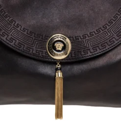 Versace Metallic Black Barocco Leather Altea Hobo For Women -Versace Official Website luxury women versace used handbags p313417 005