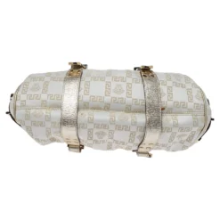 Versace Gold/White Signature Fabric And Leather Frame Satchel For Women -Versace Official Website luxury women versace used handbags p314342 004