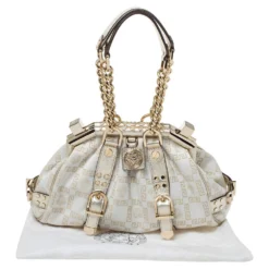Versace Gold/White Signature Fabric And Leather Frame Satchel For Women -Versace Official Website luxury women versace used handbags p314342 012