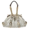 Versace Gold/White Signature Fabric And Leather Frame Satchel For Women