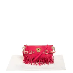 Versace Hot Pink Leather Fringed Medusa Shoulder Bag For Women -Versace Official Website luxury women versace used handbags p315667 001