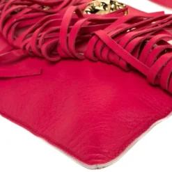 Versace Hot Pink Leather Fringed Medusa Shoulder Bag For Women -Versace Official Website luxury women versace used handbags p315667 007