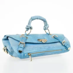 Versace Light Blue Python & Suede Satchel For Women -Versace Official Website luxury women versace used handbags p31659 003