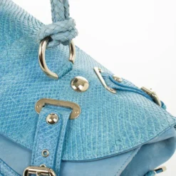 Versace Light Blue Python & Suede Satchel For Women -Versace Official Website luxury women versace used handbags p31659 008