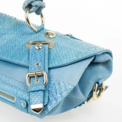 Versace Light Blue Python & Suede Satchel For Women -Versace Official Website luxury women versace used handbags p31659 009