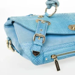 Versace Light Blue Python & Suede Satchel For Women -Versace Official Website luxury women versace used handbags p31659 011