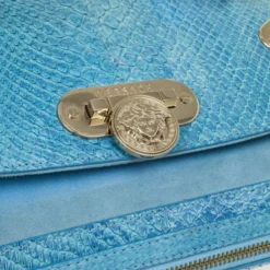 Versace Light Blue Python & Suede Satchel For Women -Versace Official Website luxury women versace used handbags p31659 012