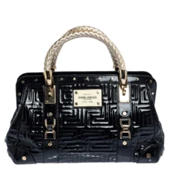 Versace Black Patent Leather Snap Out Of It Satchel For Women