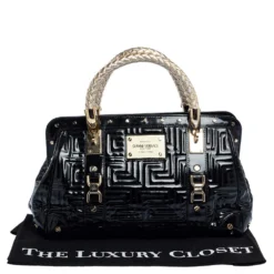 Versace Black Patent Leather Snap Out Of It Satchel For Women -Versace Official Website luxury women versace used handbags p317785 005