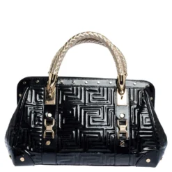 Versace Black Patent Leather Snap Out Of It Satchel For Women -Versace Official Website luxury women versace used handbags p317785 006
