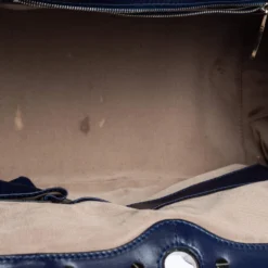 Versace Blue Striped Patent Leather Studded Frame Satchel For Women -Versace Official Website luxury women versace used handbags p318187 002