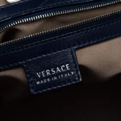 Versace Blue Striped Patent Leather Studded Frame Satchel For Women -Versace Official Website luxury women versace used handbags p318187 005