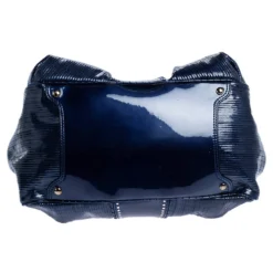 Versace Blue Striped Patent Leather Studded Frame Satchel For Women -Versace Official Website luxury women versace used handbags p318187 007