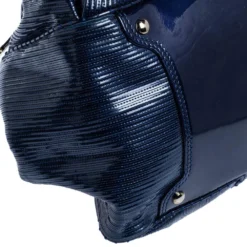 Versace Blue Striped Patent Leather Studded Frame Satchel For Women -Versace Official Website luxury women versace used handbags p318187 008