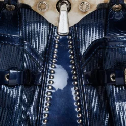 Versace Blue Striped Patent Leather Studded Frame Satchel For Women -Versace Official Website luxury women versace used handbags p318187 011