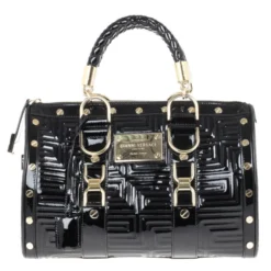 Versace Black Patent Quilted Snap Out Of It Satchel For Women