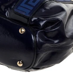 Versace Two Tone Blue Patent Vinyl And Leather Side Zip Tote For Women -Versace Official Website luxury women versace used handbags p323169 002