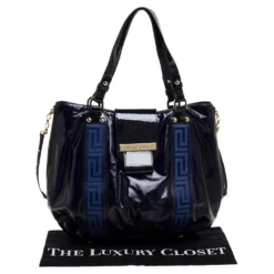 Versace Two Tone Blue Patent Vinyl And Leather Side Zip Tote For Women -Versace Official Website luxury women versace used handbags p323169 003