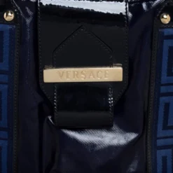 Versace Two Tone Blue Patent Vinyl And Leather Side Zip Tote For Women -Versace Official Website luxury women versace used handbags p323169 004
