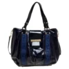 Versace Two Tone Blue Patent Vinyl And Leather Side Zip Tote For Women