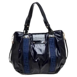 Versace Two Tone Blue Patent Vinyl And Leather Side Zip Tote For Women -Versace Official Website luxury women versace used handbags p323169 007