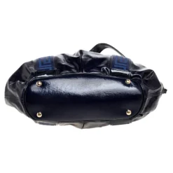 Versace Two Tone Blue Patent Vinyl And Leather Side Zip Tote For Women -Versace Official Website luxury women versace used handbags p323169 012