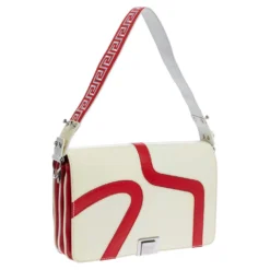 Versace Cream/Red Patent Leather And Leather Shoulder Bag For Women -Versace Official Website luxury women versace used handbags p325081 002