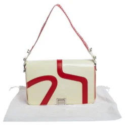 Versace Cream/Red Patent Leather And Leather Shoulder Bag For Women -Versace Official Website luxury women versace used handbags p325081 005