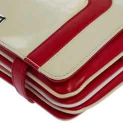 Versace Cream/Red Patent Leather And Leather Shoulder Bag For Women -Versace Official Website luxury women versace used handbags p325081 013