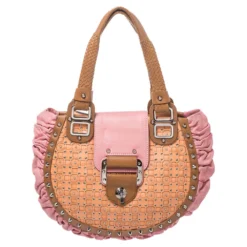 Versace Multicolor Pleated Leather Spike Studded Shoulder Bag For Women