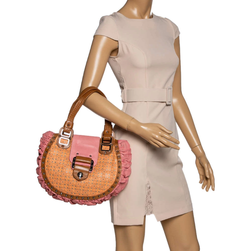 Versace Multicolor Pleated Leather Spike Studded Shoulder Bag For Women 2 Versace Multicolor Pleated Leather Spike Studded Shoulder Bag For Women - Image 2