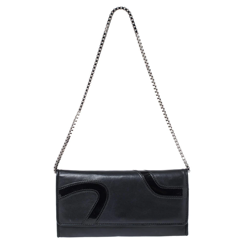 Versace Black Leather And Patent Leather Wallet On Chain For Women 1 Versace Black Leather And Patent Leather Wallet On Chain For Women