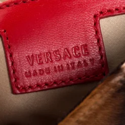 Versace Brown/Red Leopard Print Calfhair, Leather And Suede Palazzo Flap Shoulder Bag For Women -Versace Official Website luxury women versace used handbags p326453 004