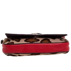 Versace Brown/Red Leopard Print Calfhair, Leather And Suede Palazzo Flap Shoulder Bag For Women -Versace Official Website luxury women versace used handbags p326453 006