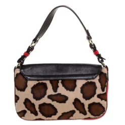 Versace Brown/Red Leopard Print Calfhair, Leather And Suede Palazzo Flap Shoulder Bag For Women -Versace Official Website luxury women versace used handbags p326453 008